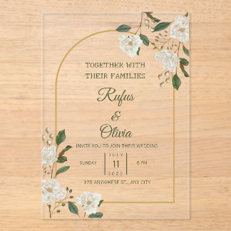Elegant Ivory Floral Arch Wedding Invite Acrylic Invitations