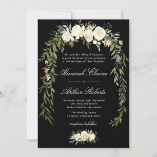 elegant ivory floral black wedding invitation