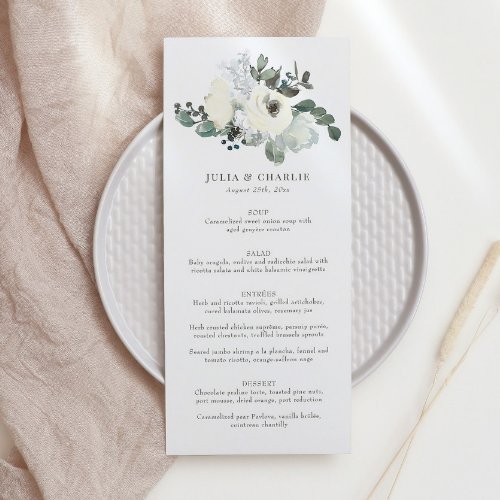 Elegant Ivory Floral Blooms Wedding Menu