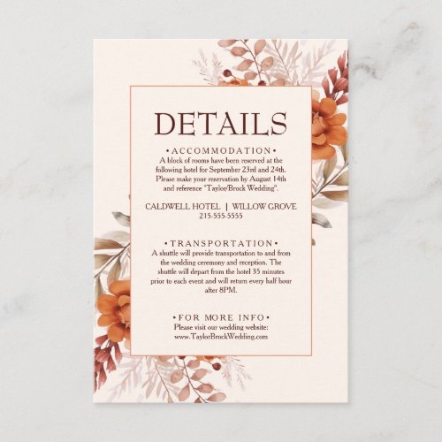 Elegant Ivory Floral Boho Chic Wedding Details Enclosure Card