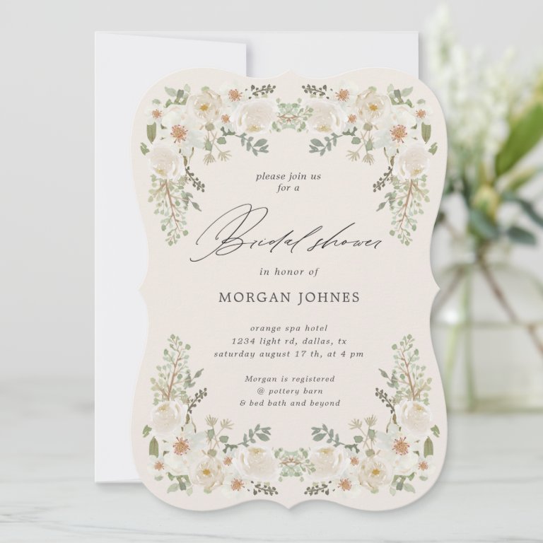 elegant ivory floral bridal shower invite