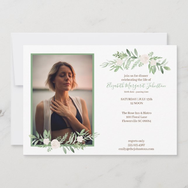 Elegant Ivory Floral Celebration of Life Funeral Thank You Card (Front)