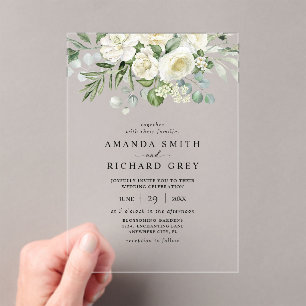 Elegant Ivory Floral & Greenery Eucalyptus Wedding Acrylic Invitations