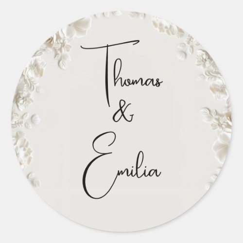 Elegant ivory floral minimalist personalized classic round sticker