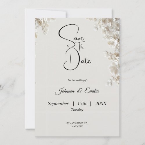 Elegant ivory floral minimalist save the date card