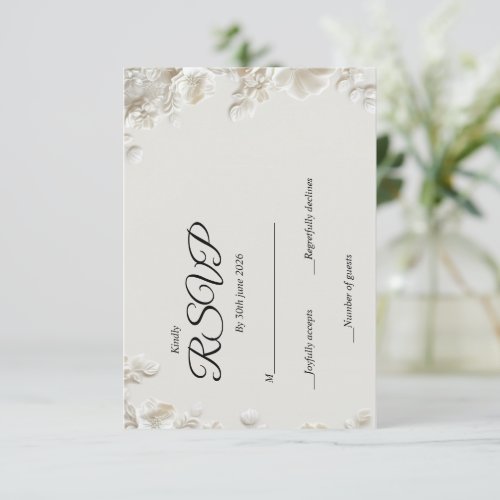 Elegant ivory floral minimalist wedding RSVP card