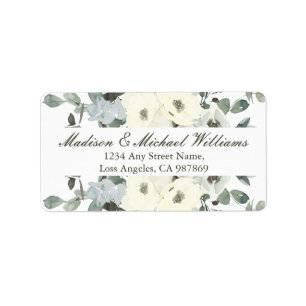 Elegant Ivory Floral Sage Green Return Address Label