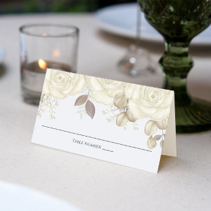 Elegant Ivory Floral Wedding Place Card Template