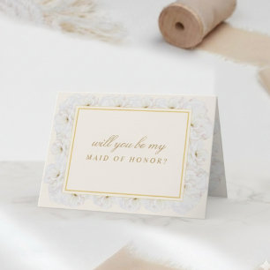 Elegant Ivory Floral will you be MAID OF HONOR? Thank You Card
