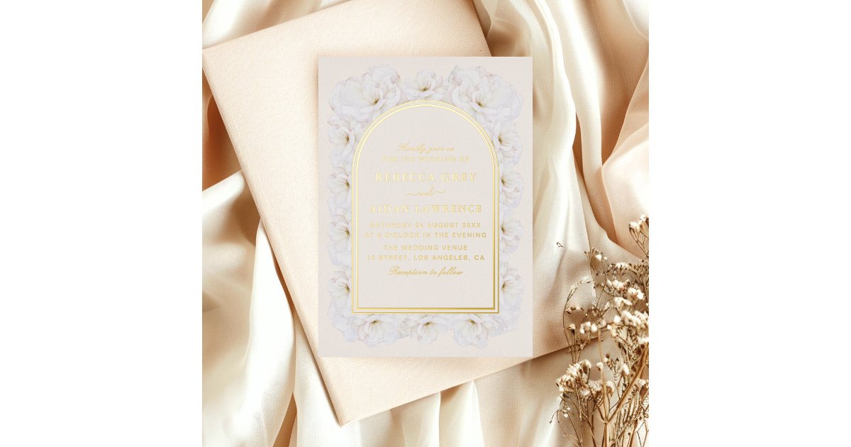 Elegant Ivory Floral with Gold Arch Frame wedding Foil Invitation | Zazzle