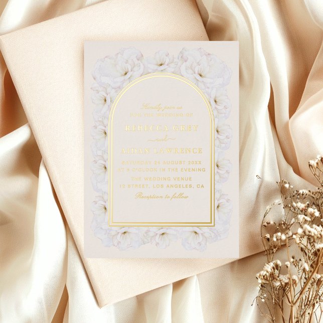 Elegant Ivory Floral with Gold Arch Frame wedding Foil Invitation (Creator Uploaded)