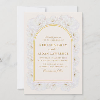 Elegant Ivory Floral with Gold Arch Frame wedding Invitation