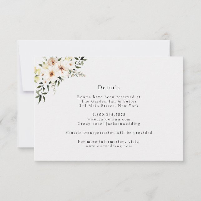 Elegant Ivory Florals and Greenery Details Card (Front)