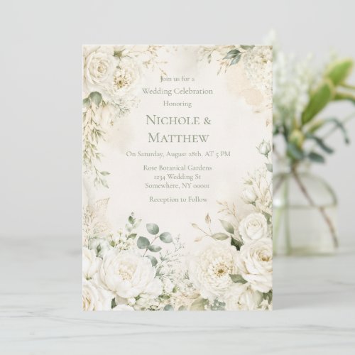 Elegant Ivory Florals Wedding Celebration Invitation