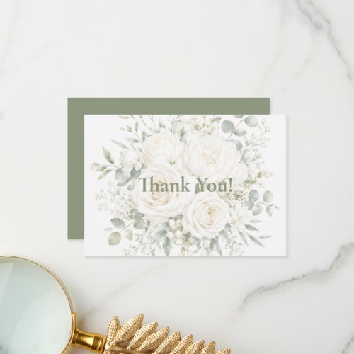 Elegant Ivory Florals Wedding  Thank You Card