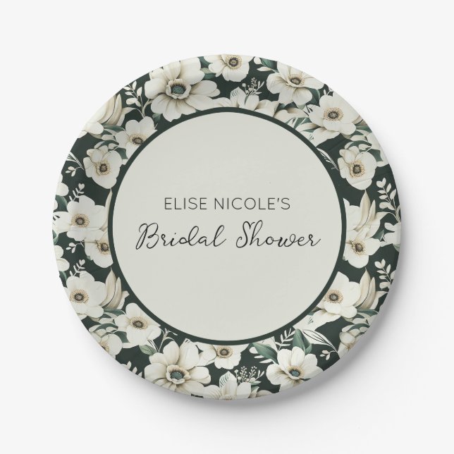 Elegant Ivory Flowers Paper Plates (Front)