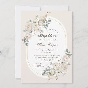Elegant Ivory Garden Floral Baptism Invitation
