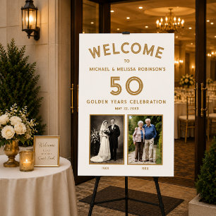 Elegant Ivory Gold 50th Anniversary Welcome Decor Foam Board