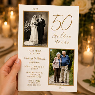 Elegant Ivory & Gold 50th Wedding Anniversary Invitation