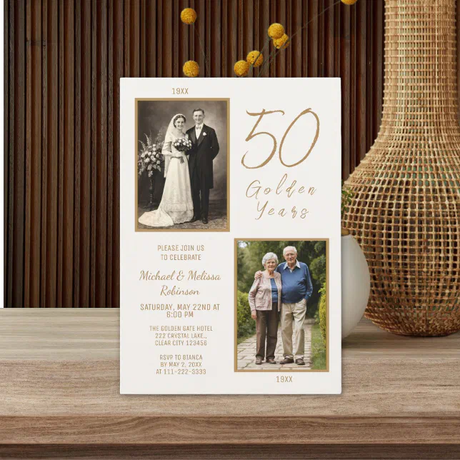 Elegant Ivory & Gold 50th Wedding Anniversary Invitation | Zazzle