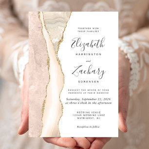 Elegant Ivory Gold Agate Wedding Invitation