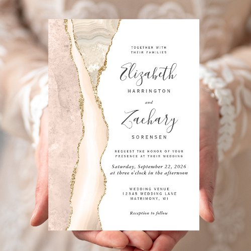 Elegant Ivory Gold Agate Wedding Invitation