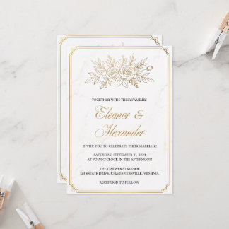Elegant Ivory Gold Art Deco Wedding Invitation