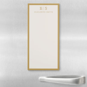 Elegant Ivory Gold Border Monogram Magnetic Notepad
