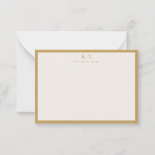 Elegant Ivory Gold Border Monogram Note Card