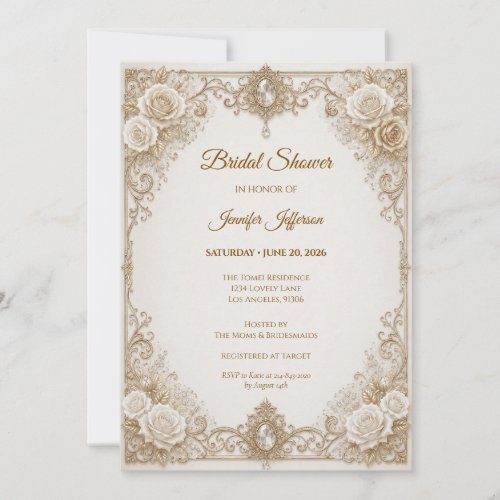 Elegant Ivory Gold Bridal Shower Invitation