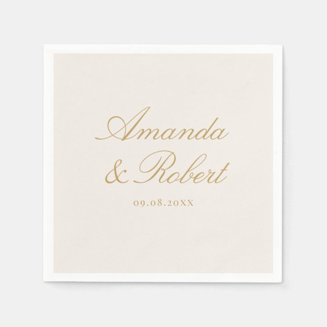Elegant Ivory Gold Calligraphy Monogram Wedding Napkins (Front)