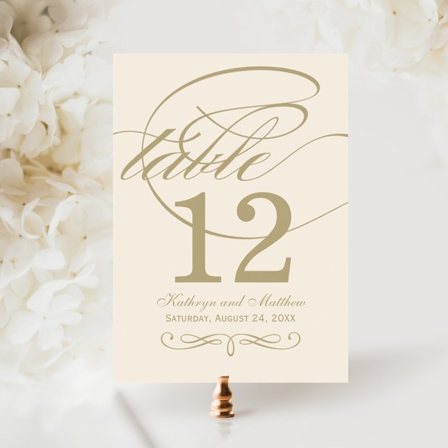 Elegant Ivory Gold Calligraphy Table Number Card (Creator Uploaded)