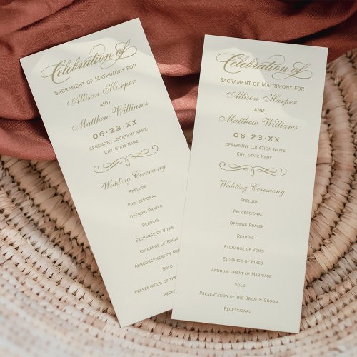 Elegant Ivory Gold Calligraphy Wedding Ceremony Program