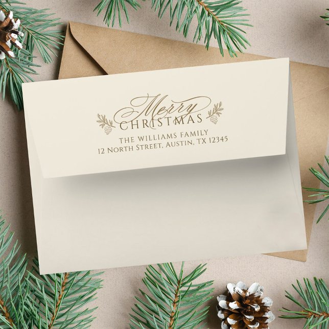 Elegant Ivory & Gold Christmas Return Address Envelope (Creator Uploaded)