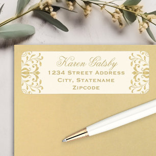 Elegant Ivory Gold Damask Wedding Address Label
