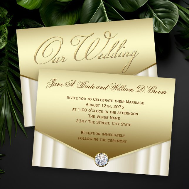 Elegant Ivory Gold Diamond Swirl Wedding  Invitation (Elegant gold diamond wedding invitations.)