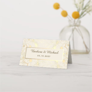 Elegant Ivory Gold Floral Wedding Place Card