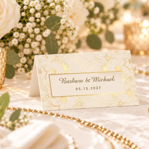 Elegant Ivory Gold Floral Wedding Place Card