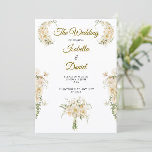 Elegant Ivory Gold Floral Wedding Suite Invitation