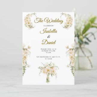 Elegant Ivory Gold Floral Wedding Suite Invitation