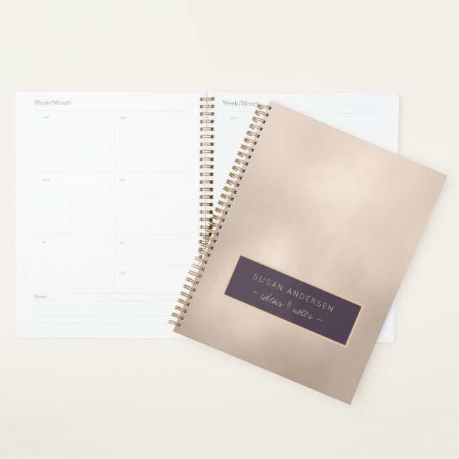 Elegant Ivory Gold Foil Name and Text Personalized Planner (Display)
