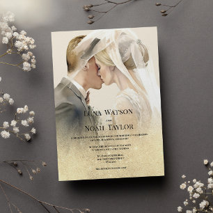 Elegant ivory gold glitter couple photo Wedding Invitation
