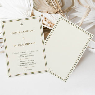 Elegant Ivory & Gold Green Border 5x7 Wedding Invitation
