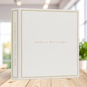 Elegant Ivory Gold Minimalist Monogram Name 3 Ring Binder