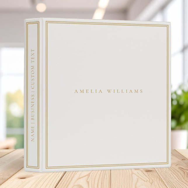 Elegant Ivory Gold Minimalist Monogram Name 3 Ring Binder (Creator Uploaded)
