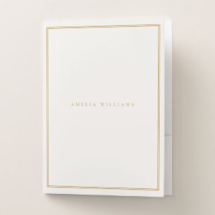 Elegant Ivory Gold Minimalist Monogram Name Pocket Folder