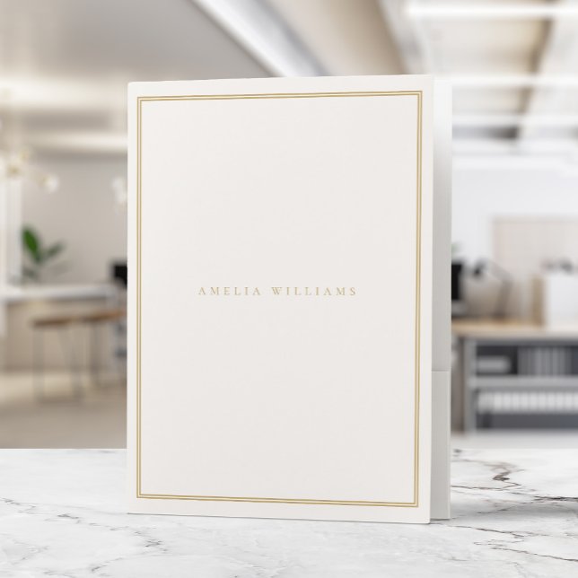 Elegant Ivory Gold Minimalist Monogram Name Pocket Folder (Creator Uploaded)