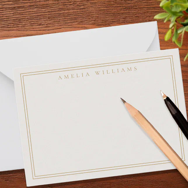 Elegant Ivory Gold Minimalist Two Border Note Card | Zazzle