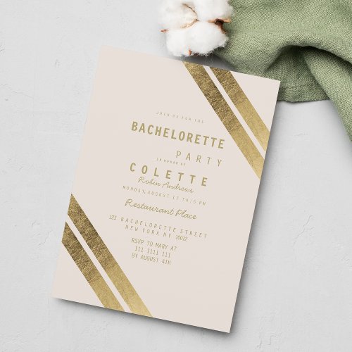 Elegant ivory gold modern geometric Bachelorette Invitation