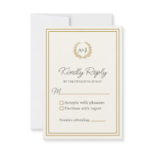 Elegant Ivory Gold Monogram Laurel Wreath Wedding
